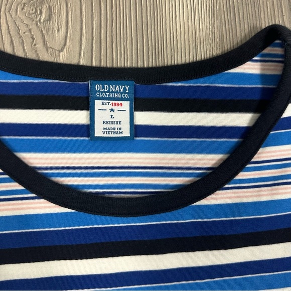 Old Navy Reissue '94 Blue Striped Logo T-Shirt Size L Retro Y2K Tee - Picture 3 of 6